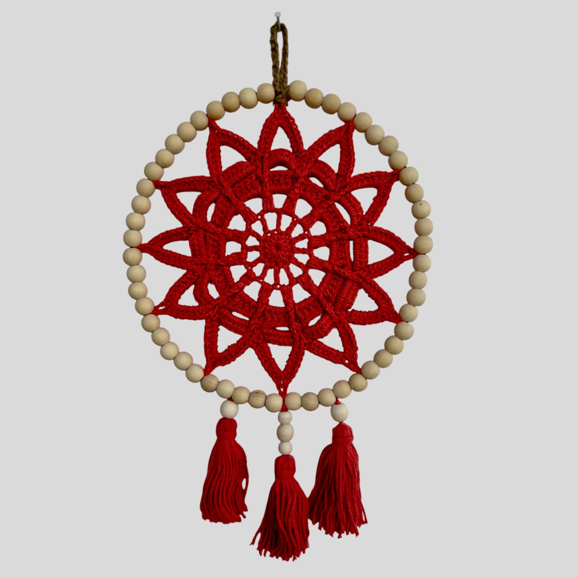 10 Inch Handmade Macrame Dreamcatcher With Wood Frame Coral - Rosetta Creative Boutique